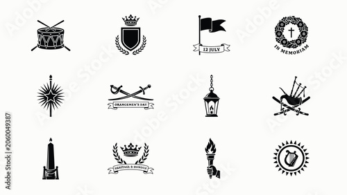 Obraz na płótnie Collection of symbols and emblems related to parades and commemorations including flags and badges