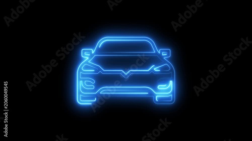 Electric Car Neon Outline Glowing Blue Futuristic Vehicle Front View car front view