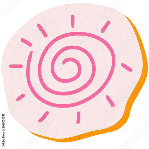 Abstract Pink Spiral Swirl Sticker and Cute Sun Ray Expression Graphic