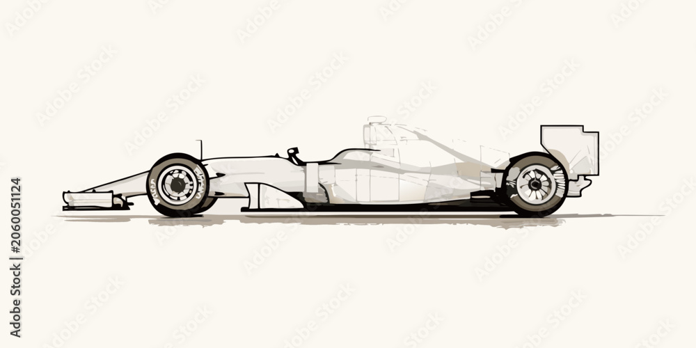 Naklejka premium Formula one race car side view vector illustration with light beige background
