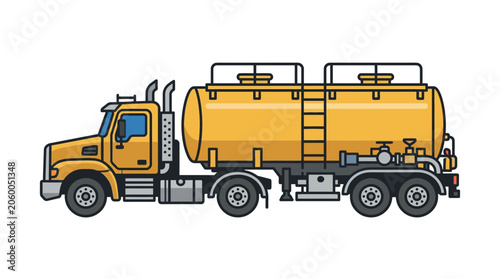 Yellow tanker truck cartoon illustration on white background