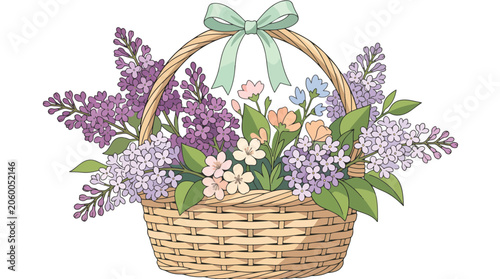 Fotografie Woven basket filled with colorful flowers.