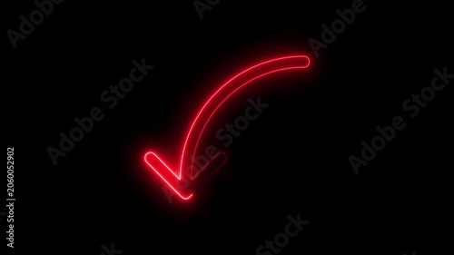 Glowing Red Neon Arrow Pointing Downward on Black Background Directional Symbol for Navigation and Guidance