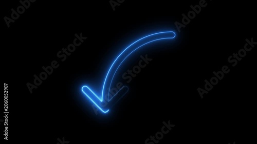 Glowing Blue Neon Arrow Pointing Downward on Black Background Technology Symbol Direction Indicator