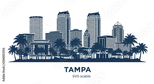 Foto Tampa florida city skyline silhouette with palm trees
