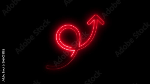 Glowing Red Neon Sign with Arrow Pointing Upward on Black Background Indicating Growth Increase