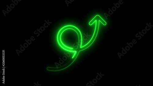 Glowing Green Neon Sign with Arrow Pointing Upward on Black Background for Business Growth and Success Concepts