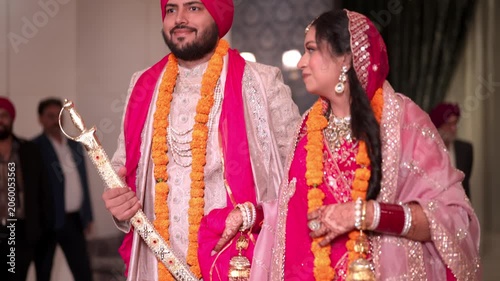 Indian Bride and Groom Walking Together After Wedding Ceremony
