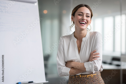 Elegant business woman portrait, poised female executive lawyer, ambitious manager in corporate workspace, strategic boardroom teamwork, premium office