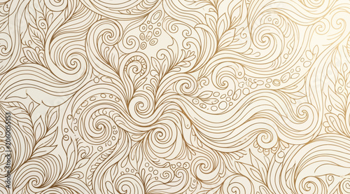 Fotografie Detailed golden ornamental swirl pattern, intricate botanical line art with eleg