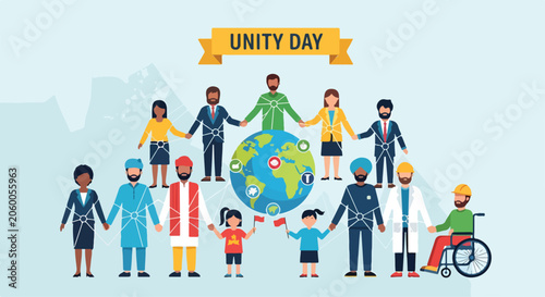 Diverse group of people holding hands around the globe