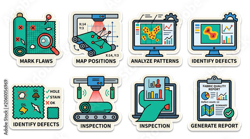 Quality control inspection process with defects analysis on screen at factory