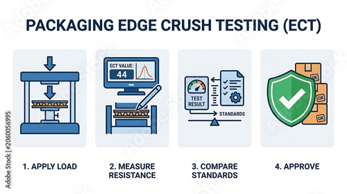 A laboratory technician applies load to packaging for edge crush testing.