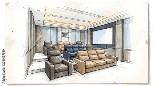 Luxurious modern conference room with plush seating and large projection screen design