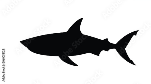 Shark silhouette displays a powerful predator in a minimalist black shape, serving as an effective icon for marine conservation, ocean studies, and water-based adventure sports branding concepts.