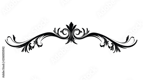 Ornamental flourish design features an intricate black scrollwork pattern that is perfectly centered on a clean white background, providing ample copy space for elegant typography and graphic layouts.
