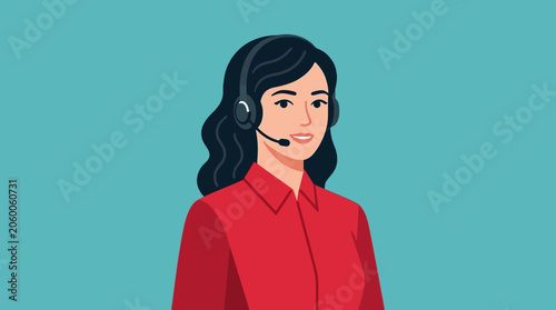 Illustration of woman wearing headset for customer service or call center