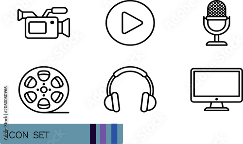 Φωτογραφία Print Multimedia and Cinema Production Gear Icons - Minimalist Thin Line Vector