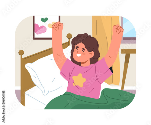 Obraz na plátne Waking up child, kid personage daily routine