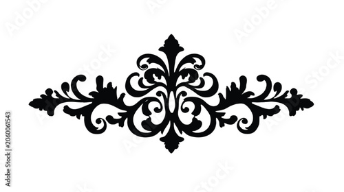Flourish decoration displays a complex black ink silhouette with balanced floral branches and central petal arrangements for sophisticated document styling.