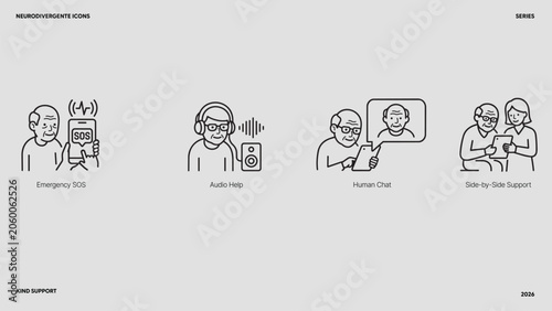 Fotografie elderly tech support and human assistance UI icon collection, kind customer serv