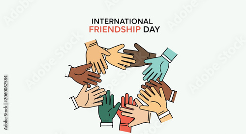 Diverse hands forming a circle for International Friendship Day