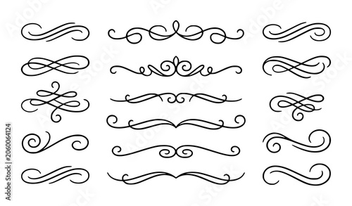 Cuadro en lienzo Collection of elegant swirling line art designs and flourishes