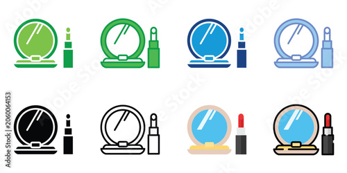 Cosmetic Mirror and Lipstick Icon Set Vector Illustration, Makeup Vanity Accessories Symbols Collection, Beauty Fashion Line and Flat Design Icons