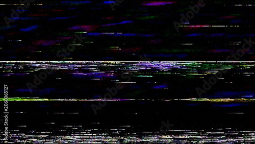 Blue TV noise and VHS glitch texture on black background, analog static interference with distorted scan lines and retro signal error effect for video, cyberpunk design, poster or digital overlay.