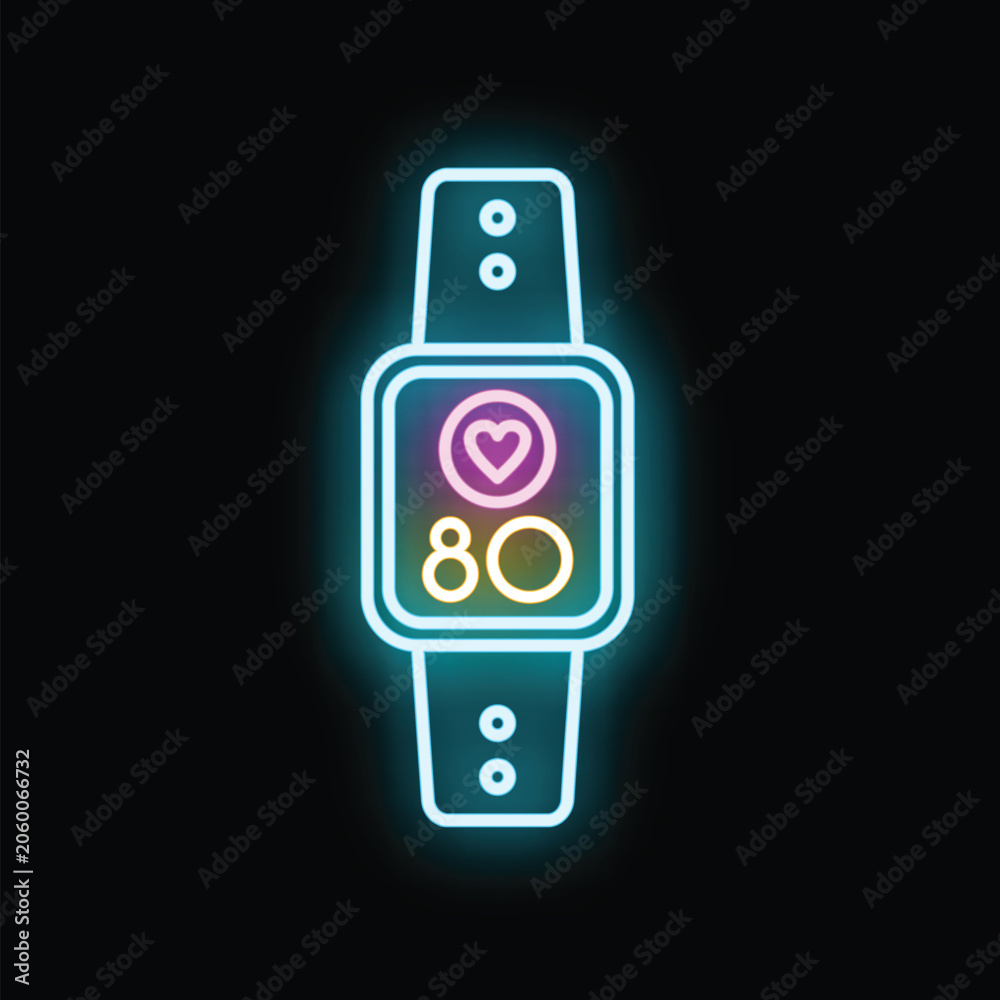 Fototapeta Smartwatch icon displaying heart rate in vibrant glowing neon colors