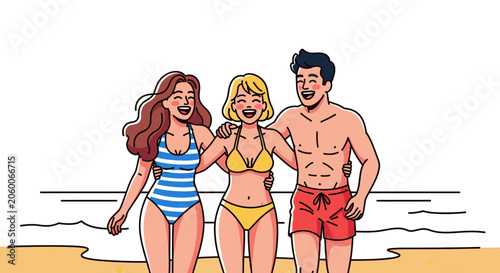 Tropical beach day group of friends enjoying sunny weather by the ocean