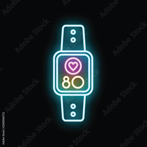 Cuadro en lienzo Smartwatch icon displaying heart rate in vibrant glowing neon colors