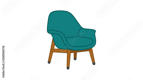 Teal upholstered armchair with wooden frame in minimalist setting