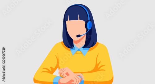 Illustration of woman wearing headset sitting at desk