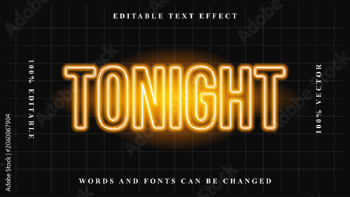 Obraz na płótnie Glowing orange neon text effect featuring the word tonight on a dark grid backgr