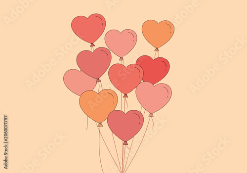 A bunch of red heart-shaped balloons floating