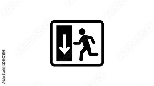 Emergency Exit Sign Icon, Running Man Pictogram with Down Arrow