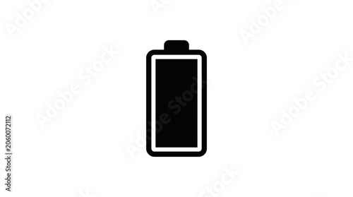 Empty Battery Icon Symbol, Low Power Charge Indicator, Black Silhouette on White Background