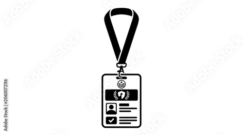Employee ID Card with Lanyard and Badge - Black and White Icon