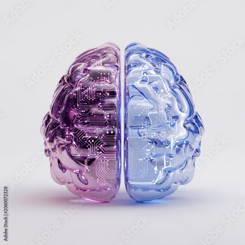 Abstract Digital Brain with Circuitry and BluePurple Hues.