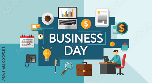 A business day scene with office items