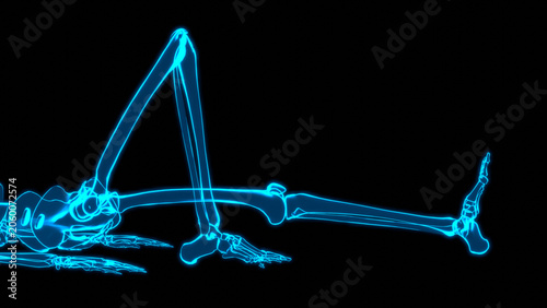 Schilderij op canvas Hologram Skeleton Closeup Supine Unilateral Knee Flexion HUD
