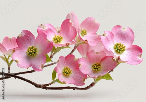Delicate Pink Dogwood Blossoms on a Branch.