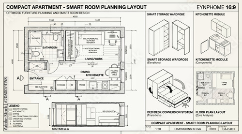 Canvastavla Architectural floor plan and furniture layout for a compact smart apartment desi