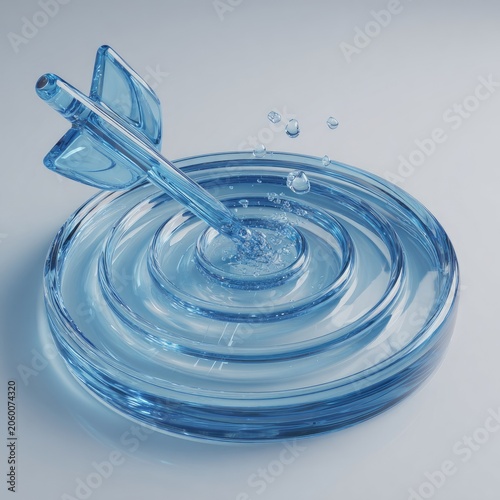 Transparent Blue Arrow Hitting Target Symbol.