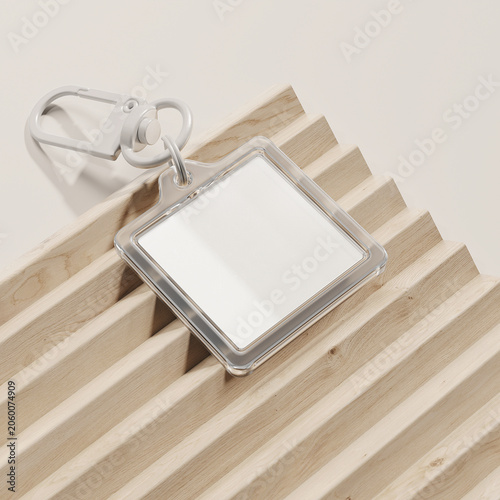 Photo insert keychain mockup. 3D rendering