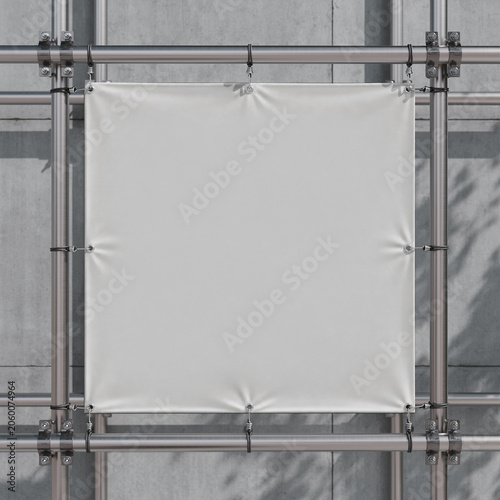 Square urban scaffolding banner mockup. 3D rendering