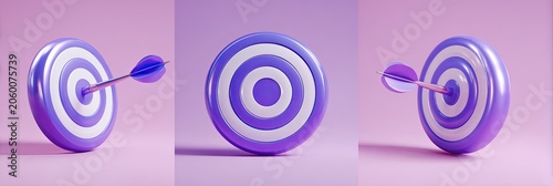 Three purple and white targets with arrows hitting the bullseye, symbolizing success and accuracy.