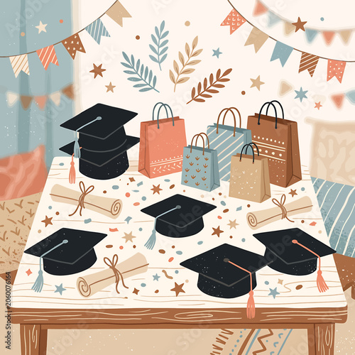 Vászonkép Graduation Celebration Table with Gifts.