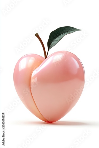 Heart Shaped Peach with Leaf and Stem.